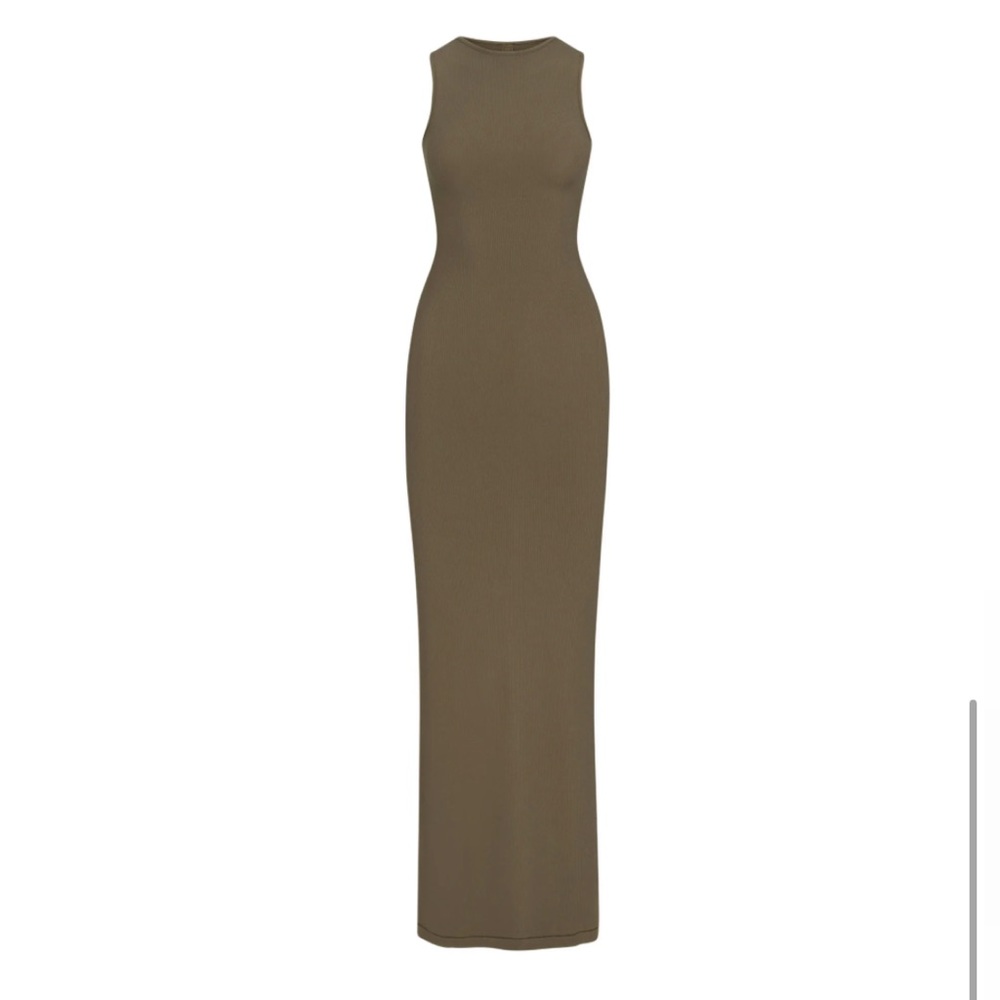 SKIMS Soft Lounge Ribbed Army Green Maxi Dress